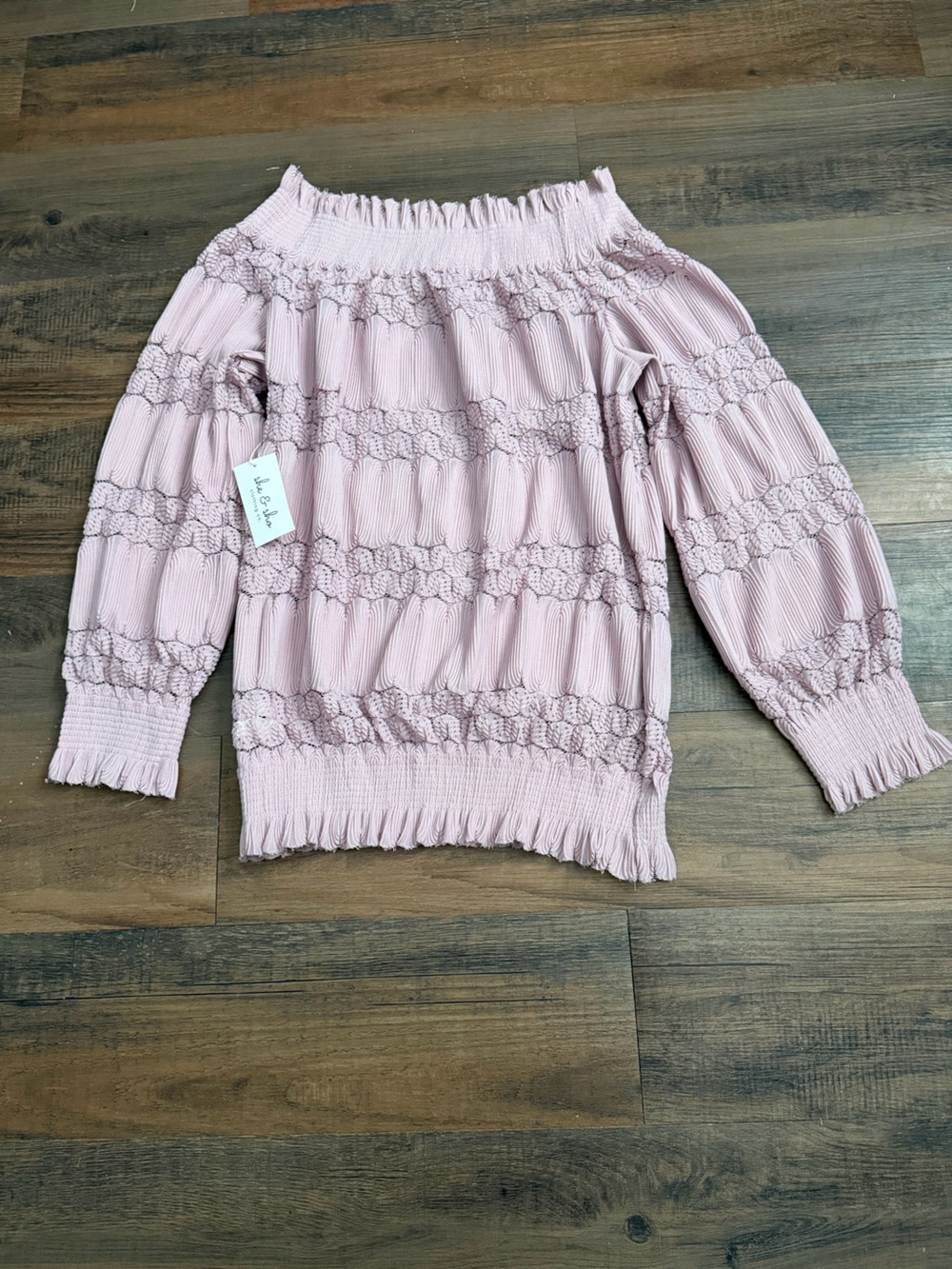 She & Sho Women’s Large Mauve Lace Openwork Textured Long Sleeve Sweater Top